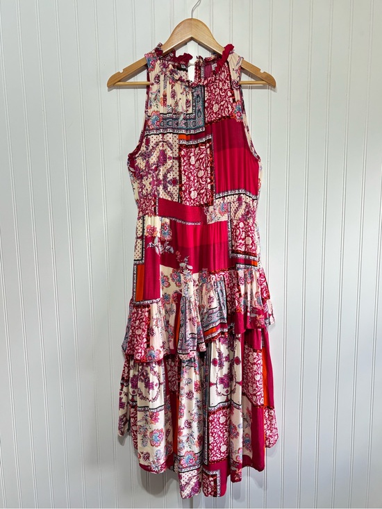 Lapis Dresses & Skirts - Lapis Patchwork Boho Tiered Ruffle Midi Dress Pink Floral Size Large